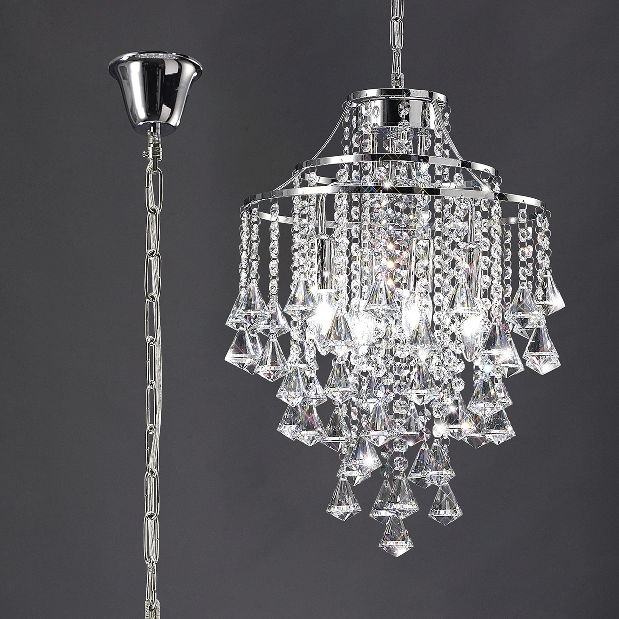 Inina Polished Chrome Crystal Ceiling Lights Diyas Single Crystal Pendants Inina Polished Chrome Crystal Ceiling Lights Diyas Single Crystal Pendants